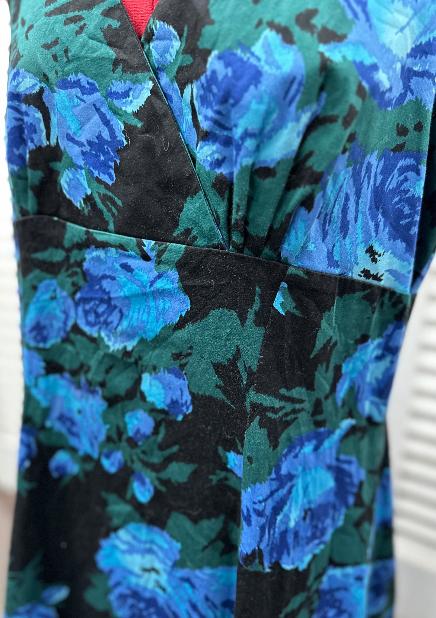 Blue Cotton Sateen Floral Dress , Retro Speed Label