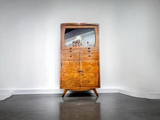 Vintage Mid-Century Elm Wood Cocktail Cabinet / Display Unit