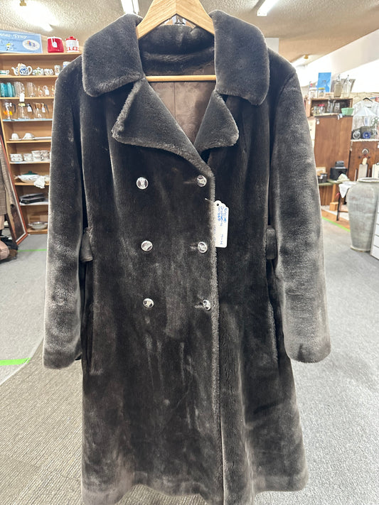 Brown Faux Fur Coat,  Double Breasted Super Warm, M-L ,