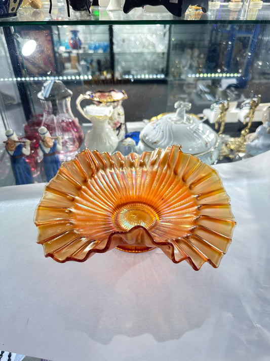 Fenton Stippled Rays Crimped Ruffled Bowl