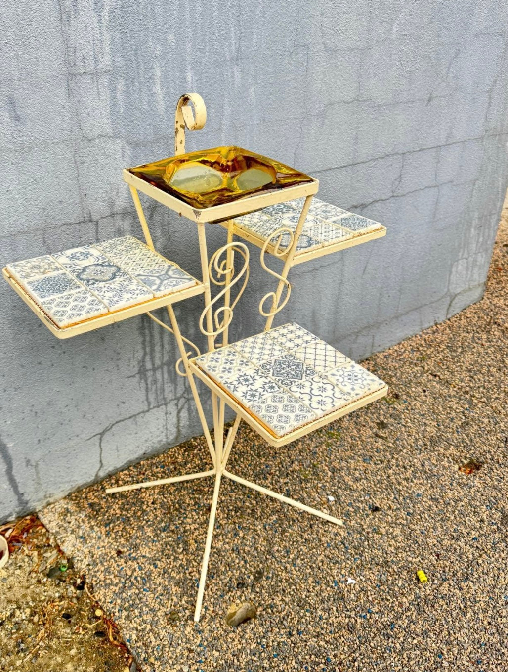 MCM Iron Ashtray stand , tile top, Retro, mid century