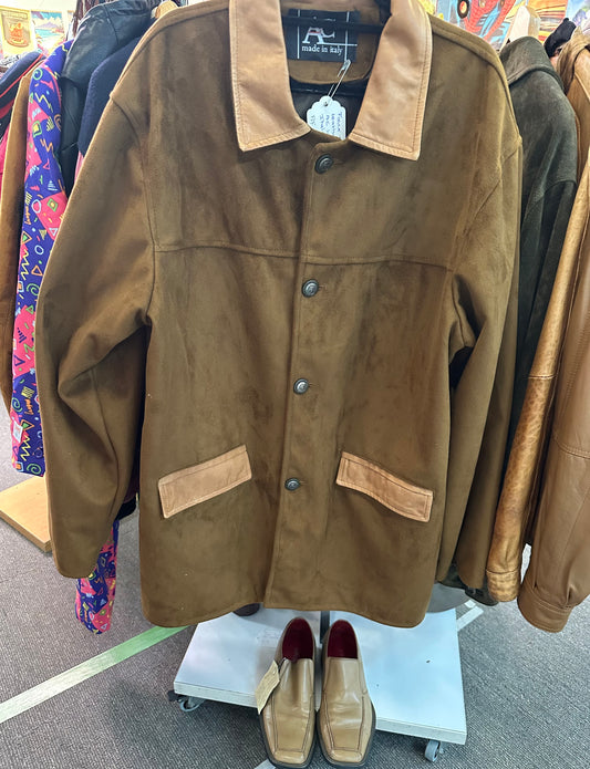 Vintage Italian Faux Suede Jacket with Genuine Leather Trim – Made in Italy