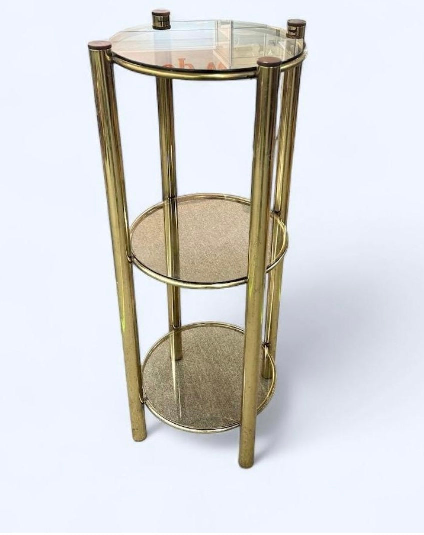 Vintage Brass & Glass Three-Tier Display Stand – Art Deco Mid-Century Style