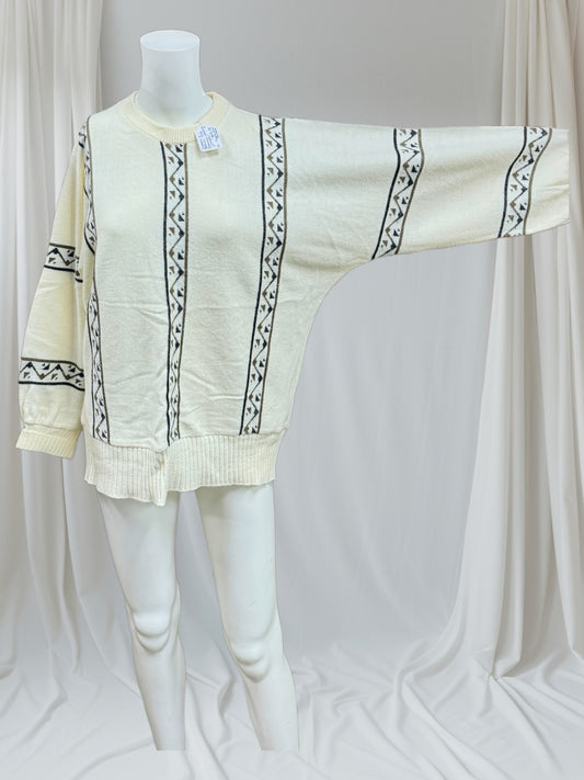 Cream Brown 70s Dolman Sleeve Jumper Medium