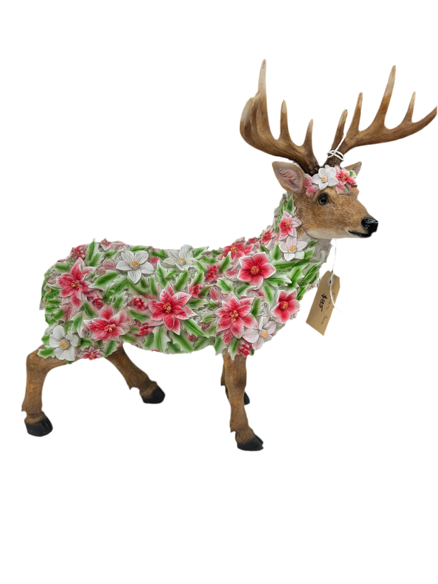 50cm Standing Deer Floral Design , Ornament Figurine Statue Garden Sculpture Gift