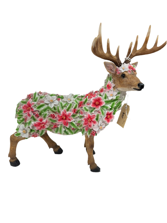 50cm Standing Deer Floral Design , Ornament Figurine Statue Garden Sculpture Gift
