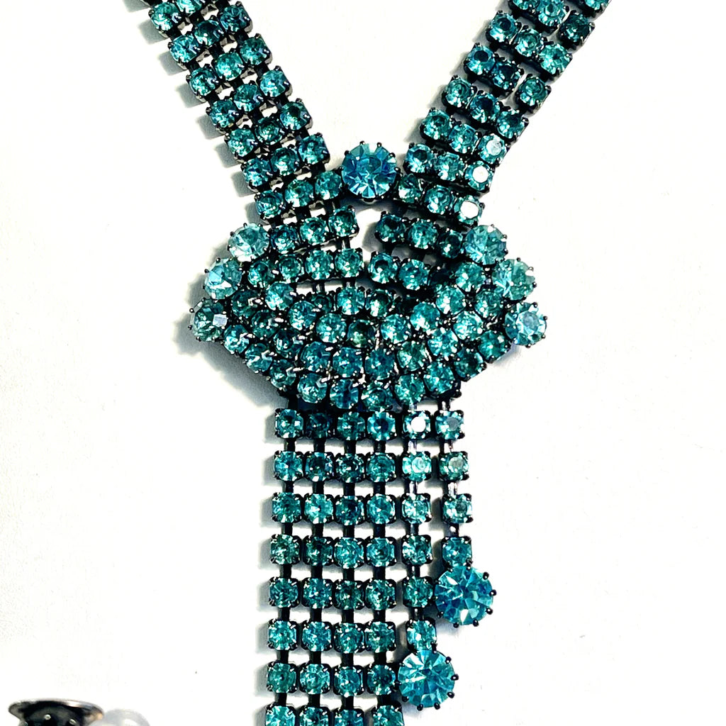 Aqua Rhinestone Necklace & Earrings