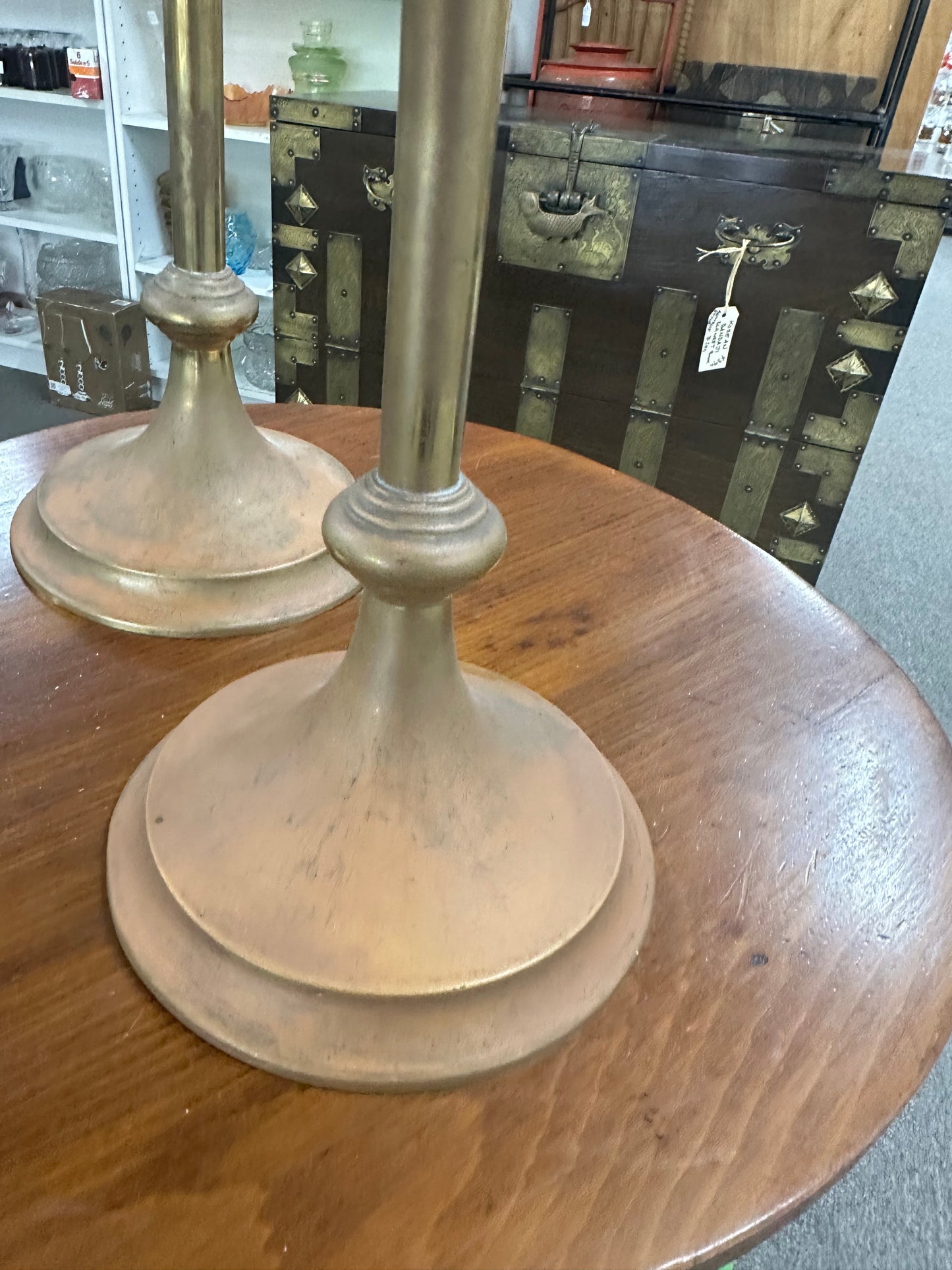 Pair Old Church Brass Candelabra