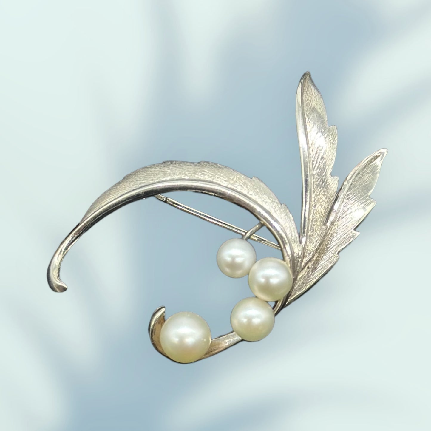 Mikimoto 1950s Sterling Silver Pearl Brooch