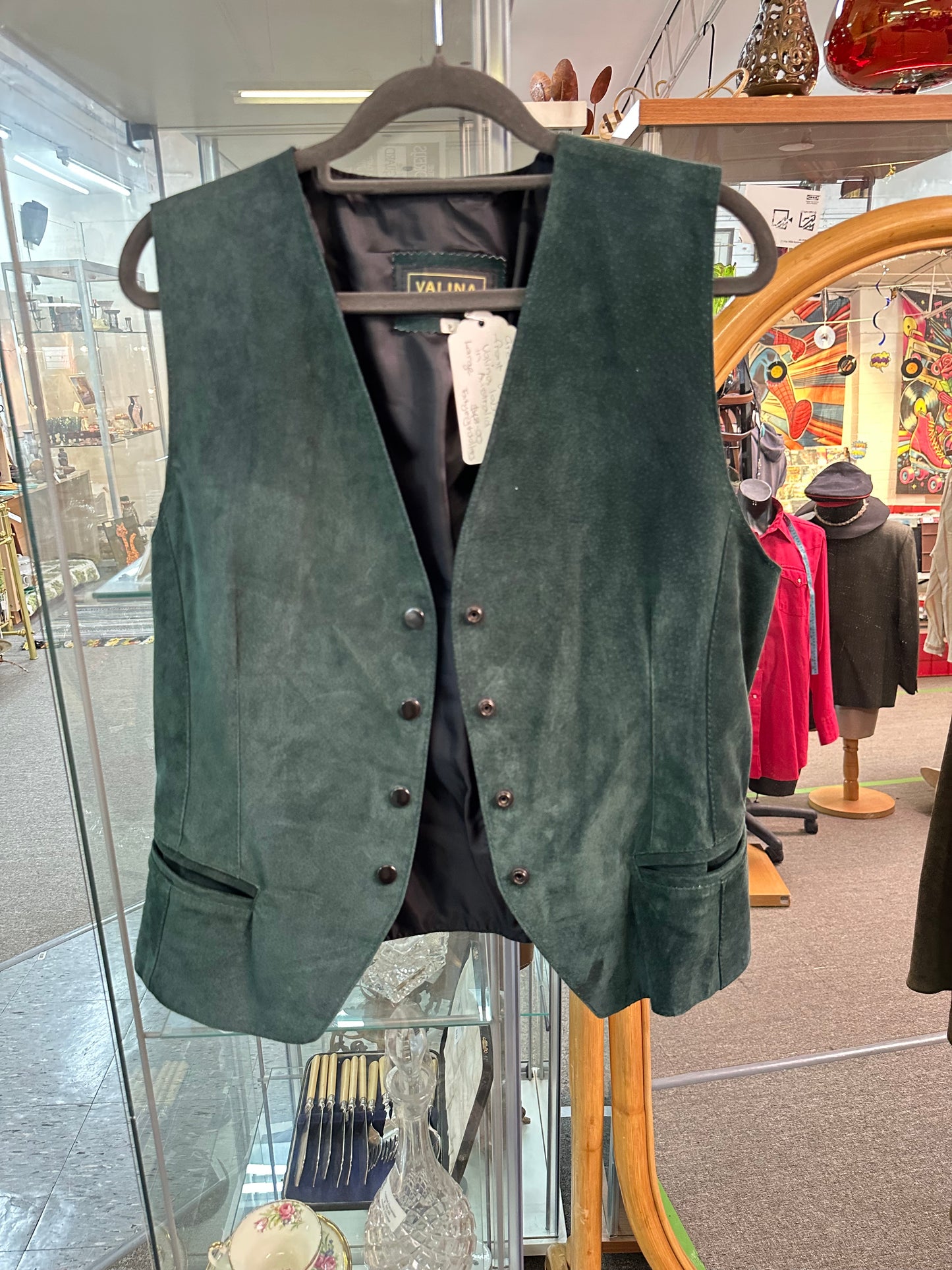 Vintage Green Suede Vest – Valina – Made in Australia – Size L