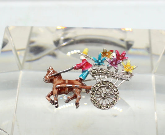 Vintage Brooch Enamel+Marquisite