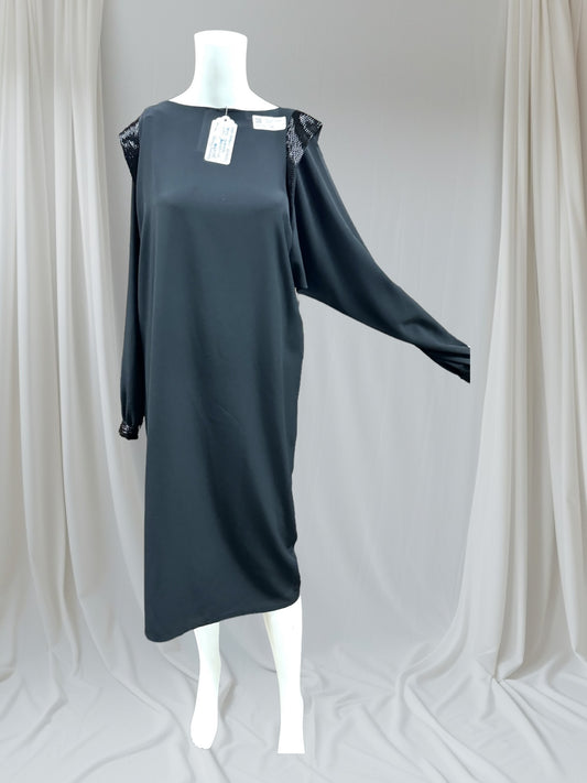 80s Kentsou black dress With Beading