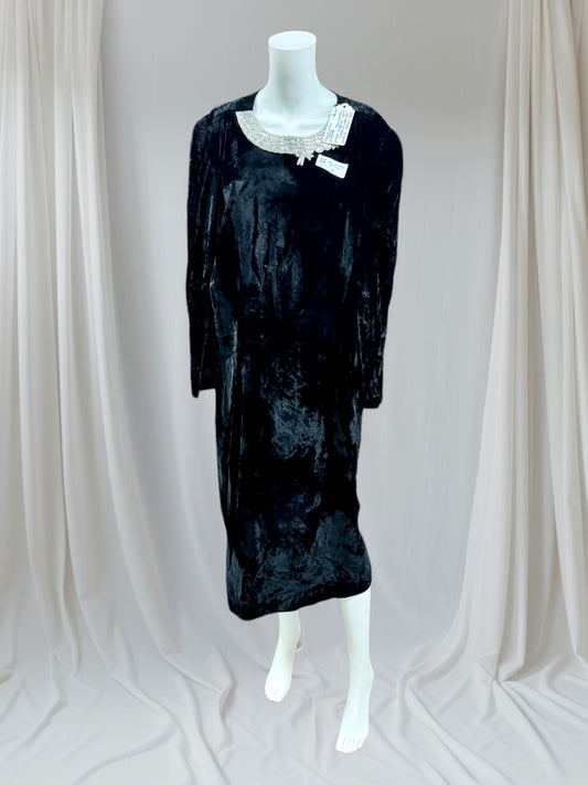 Labeled black Velvet dress with crystal Bead Neckline