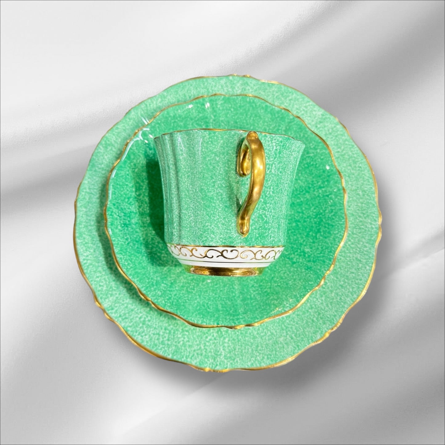 Old Royal Bone China “Westley rose” green tea trio