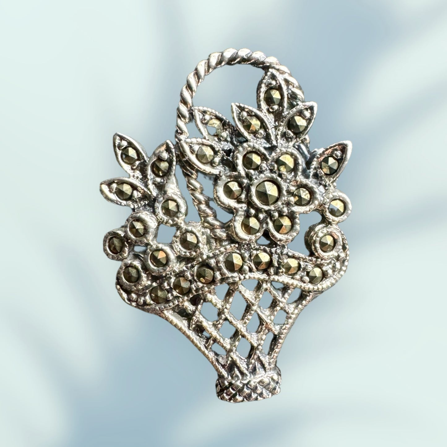 1950s 925 Sterling Silver Marcasite Brooch