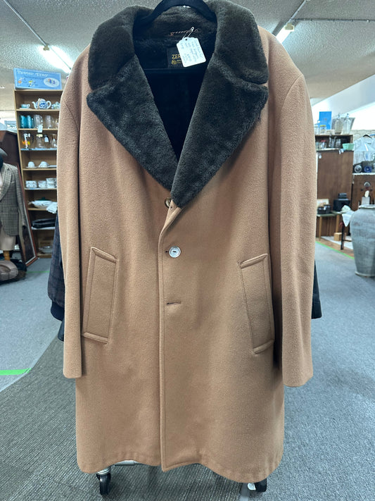 Camel Faux Fur Lined European Coat, Super Warm
