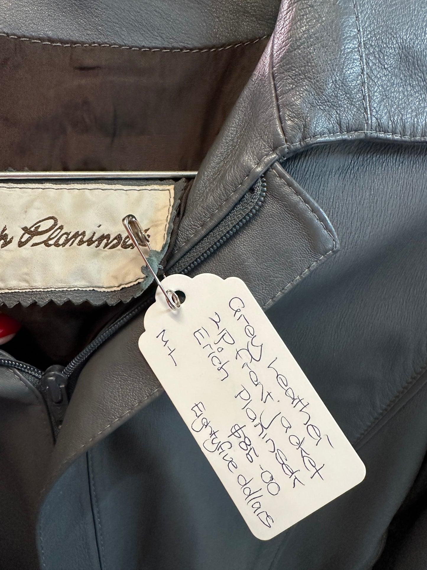 Vintage Grey Leather Jacket – Erich Plainsert – Zip Front