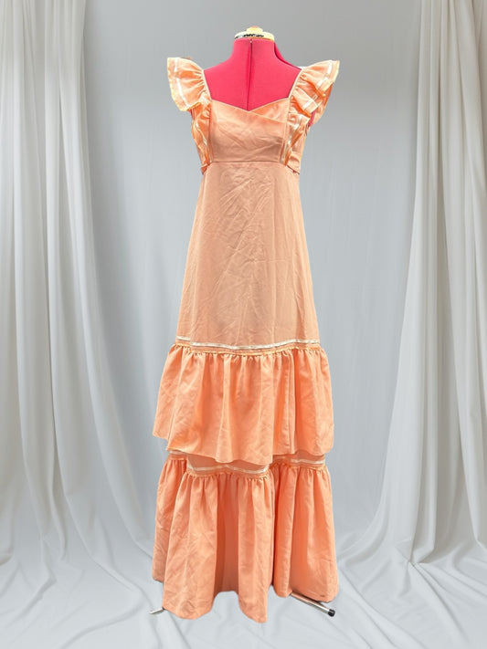 1970s Apricot Boho Susan Peters with Tags Maxi Dress, Size 12