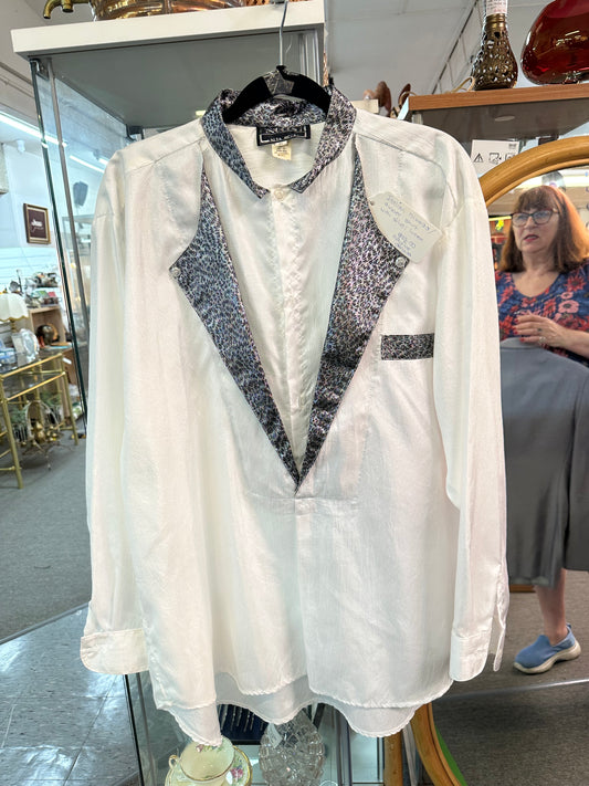 Vintage Italian Tuxedo Dinner Shirt – Silver Lurex Trim – XL
