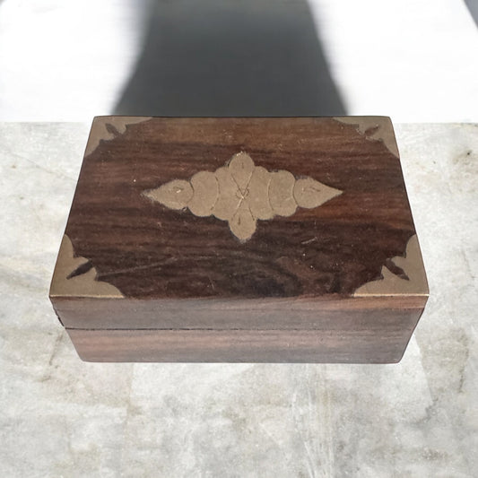 Vintage Wooden Trinket Box with Brass decor