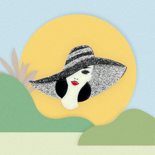 Elegant Lady in the Hat Acrylic Brooch