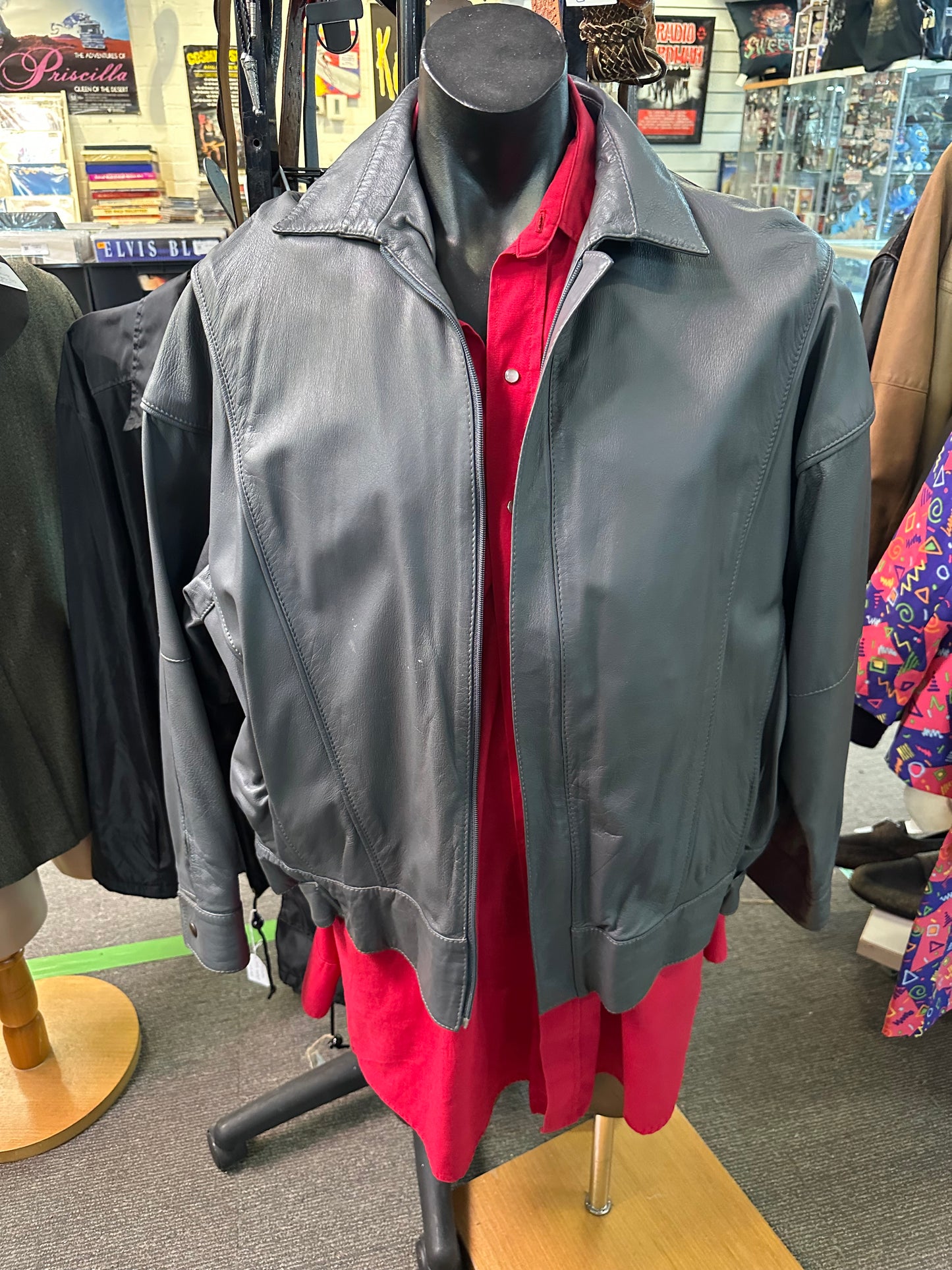 Vintage Grey Leather Jacket – Erich Plainsert – Zip Front