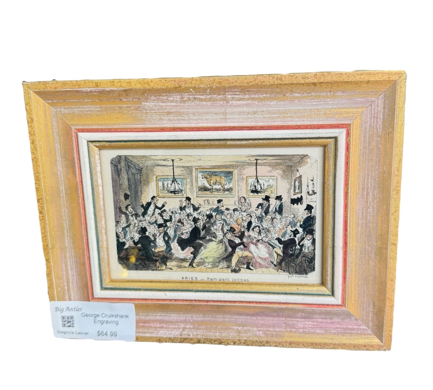 25cm*18cm Framed C.  1842 George Cruikshank Hand coloured wood Engraving