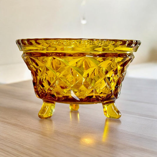 Cut Amber Bowl On Tri Feet