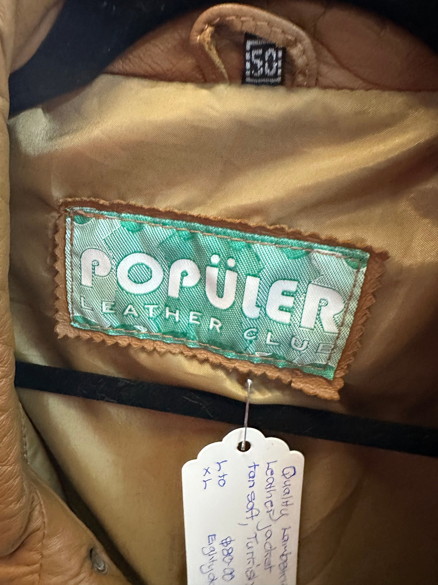 Vintage Popüler Leather Club Tan Leather Jacket – Made in Turkey, L-XL