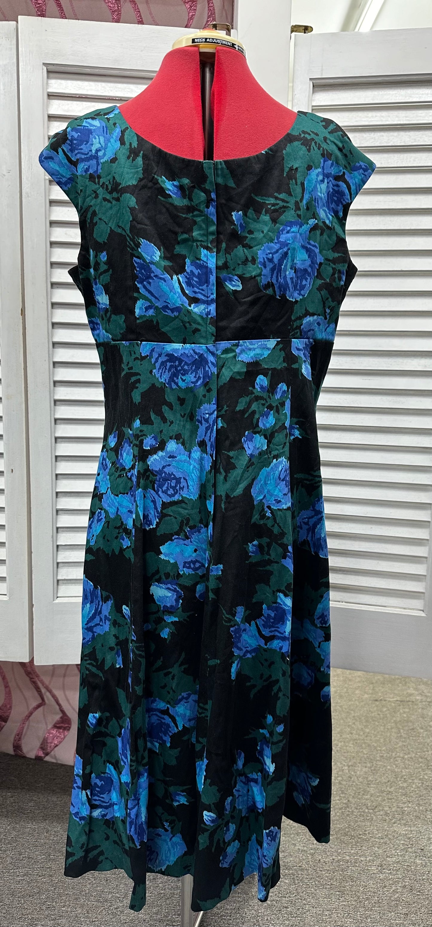 Blue Cotton Sateen Floral Dress , Retro Speed Label
