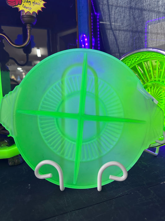 Bagley UK Green Divided Art Deco Plate, Uranium Glass