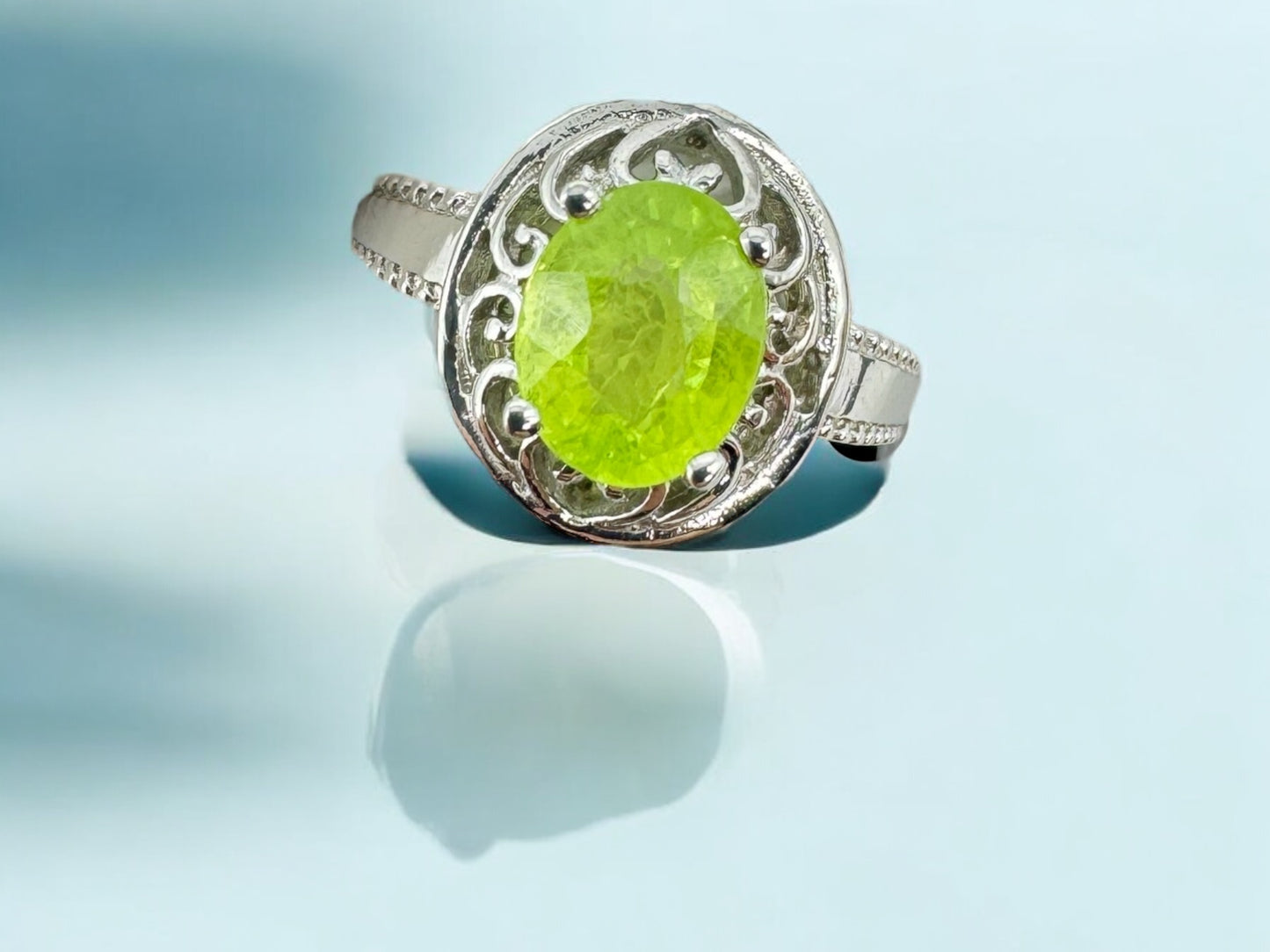 925 Sterling Silver Natural Periodot Ring