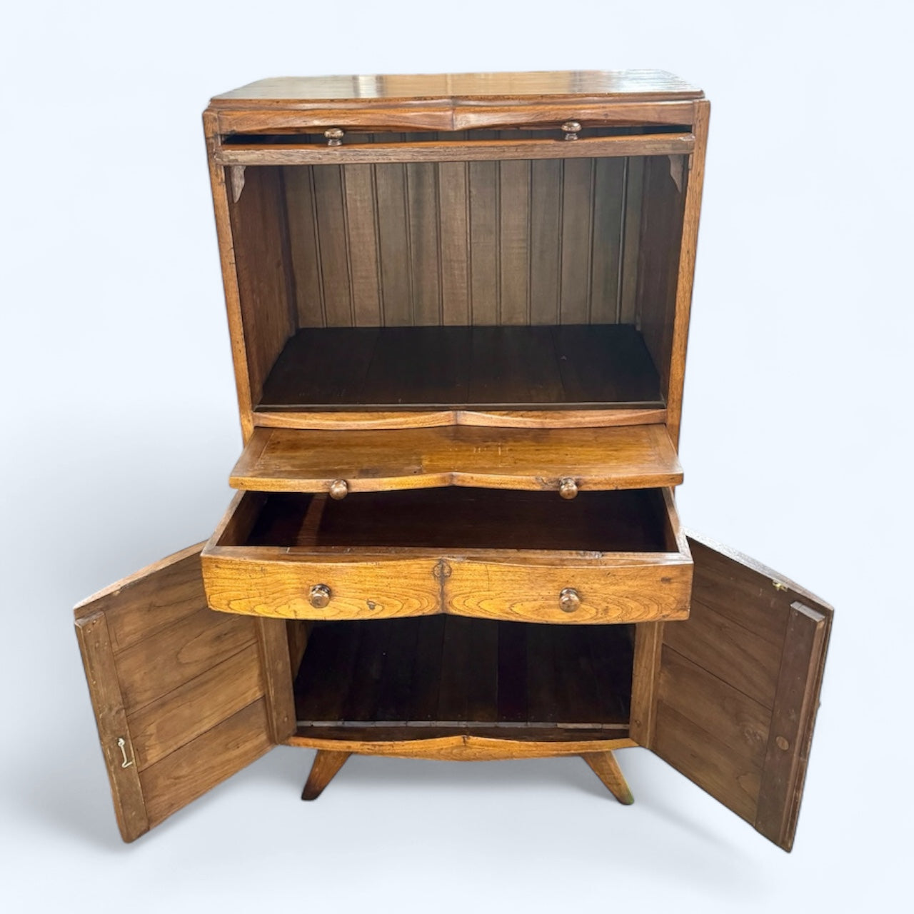 Vintage Mid-Century Elm Wood Cocktail Cabinet / Display Unit