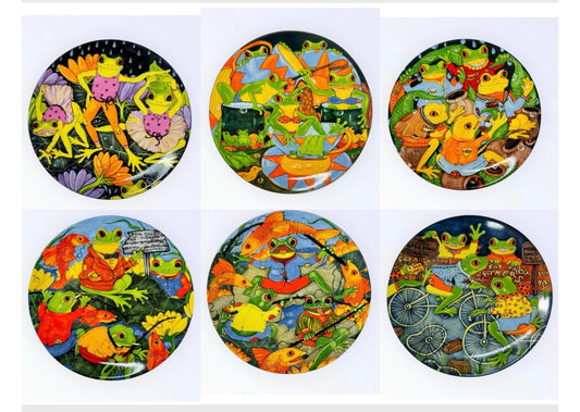 Comical Frogs collector plates, illustrated by Priscilla Parker and made by Australian Fine China