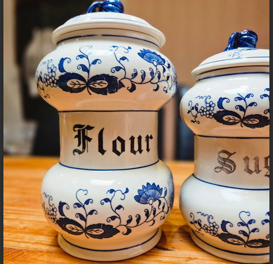 Vintage Blue Onion Flour Canister