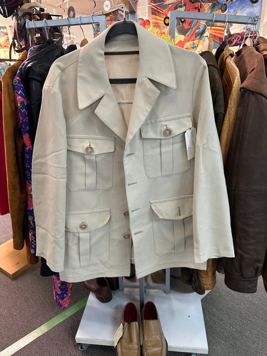 Vintage Beige Safari Jacket – Multi-Pocket – 70s Style