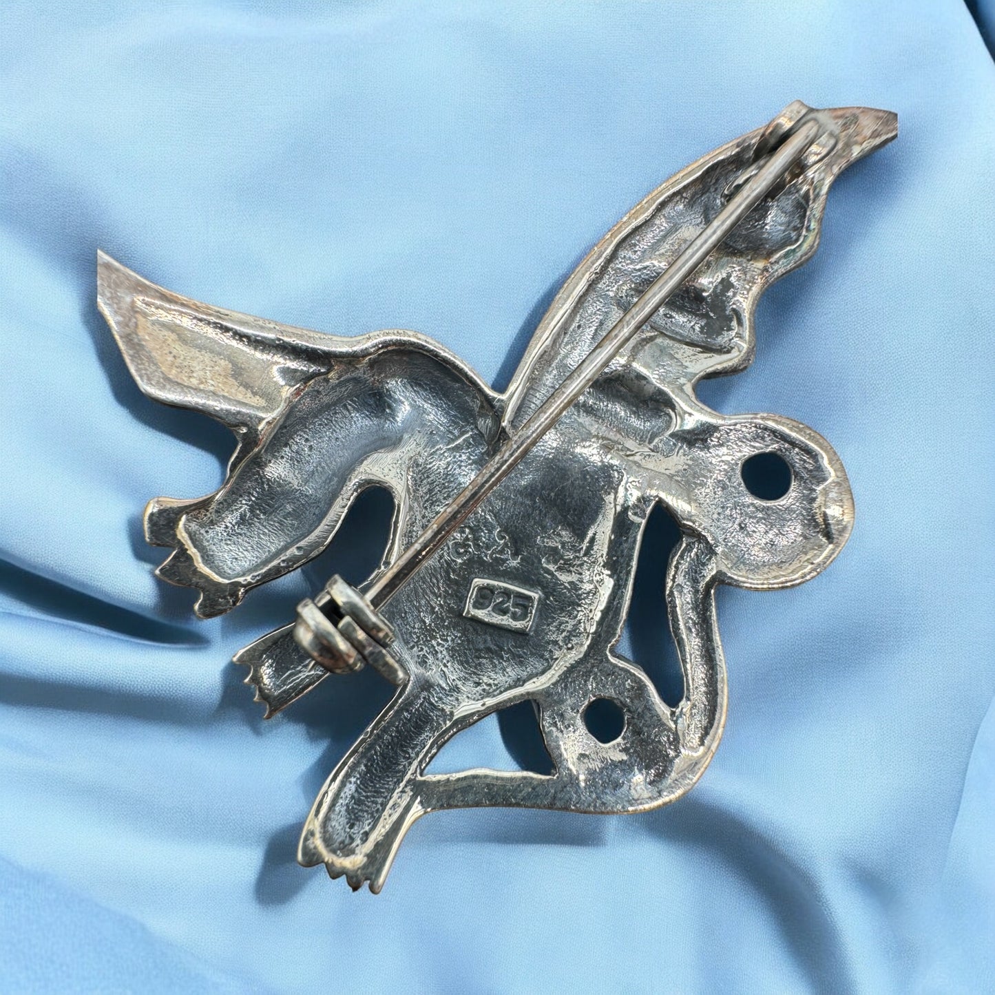 Sterling Silver Marcasite and Blue Enamel Dragon Brooch