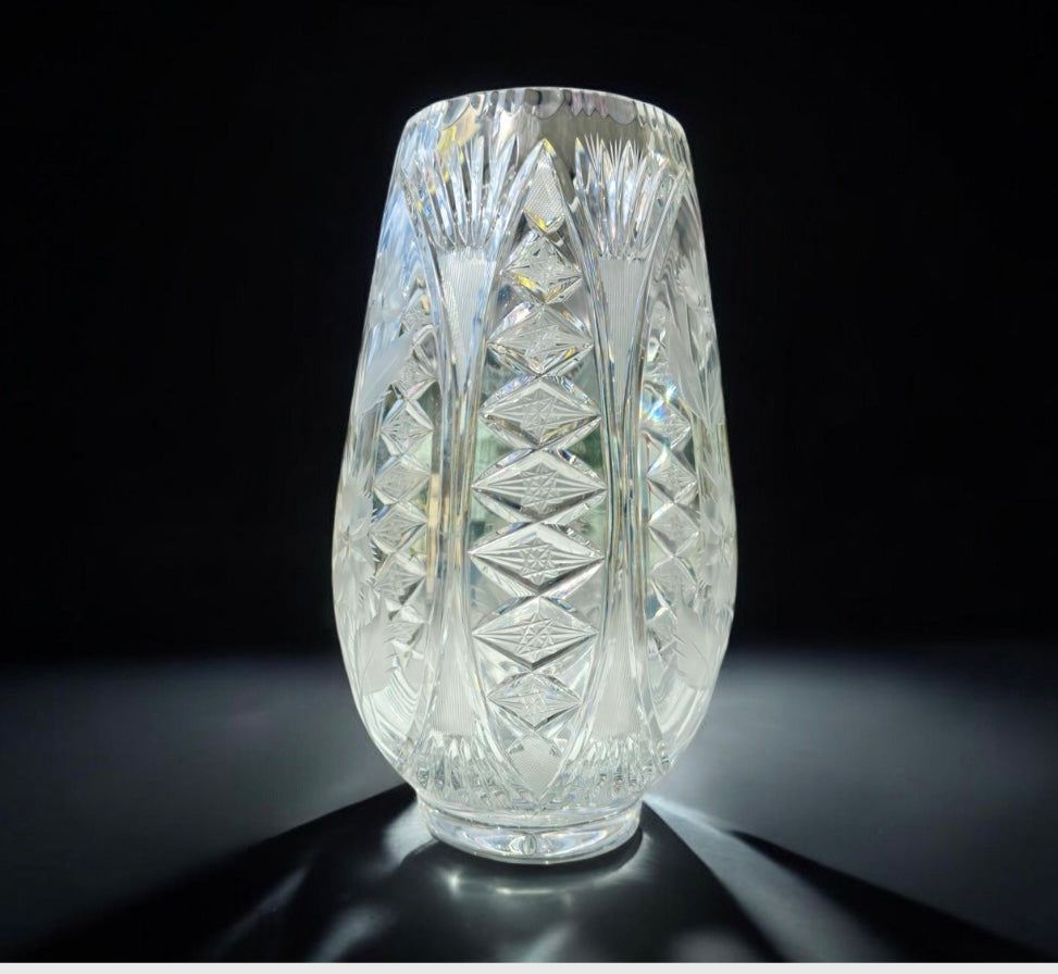 Large Hand Etched crystal vase