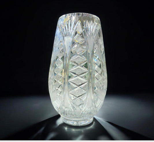 Large Hand Etched crystal vase