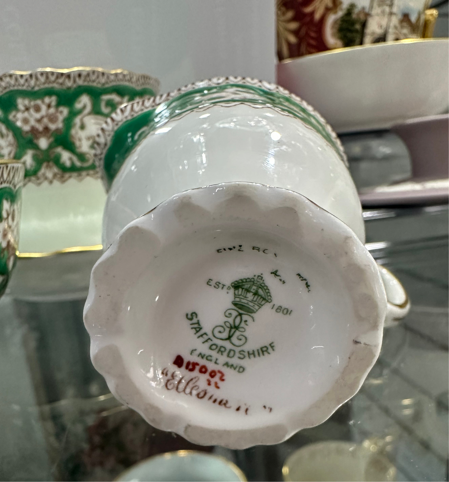4P 1970s Crown Staffordshire Cup &Saucer + Milk Jug & Sugar Bowl