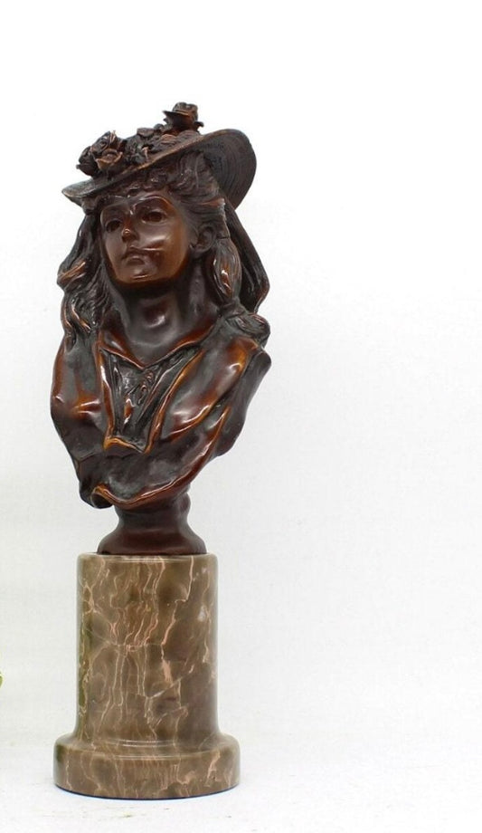 Signed Bronze Sculpture Bust On Mable Base