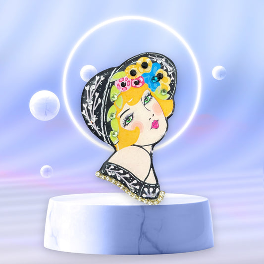 Hand Made Lady Head Brooch by Cat Walk UK