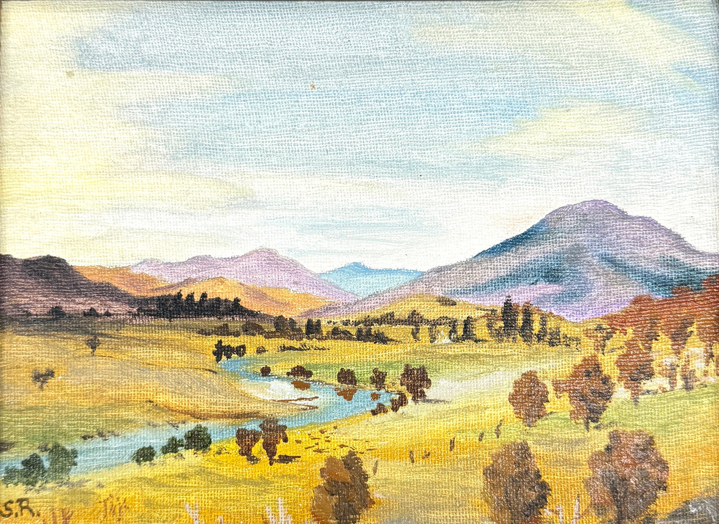 vintage landscape oil painting on board