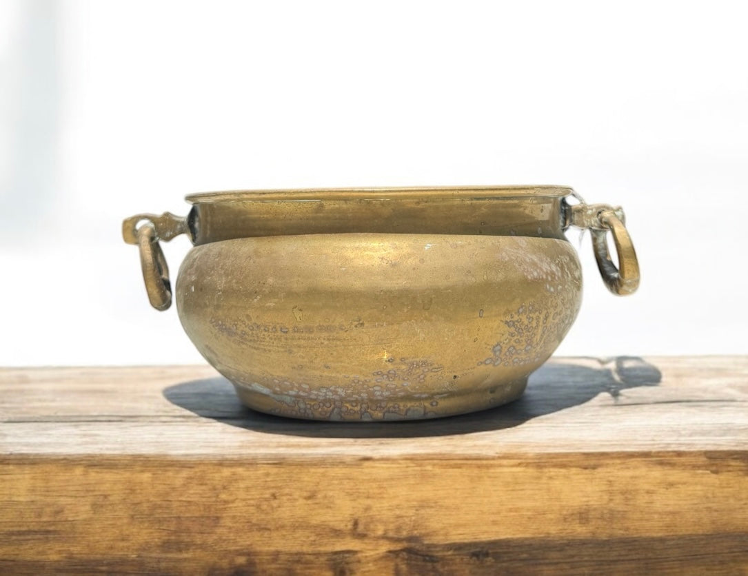 Vintage Brass pot/planter with two ring handles,succulent,outdoor plants