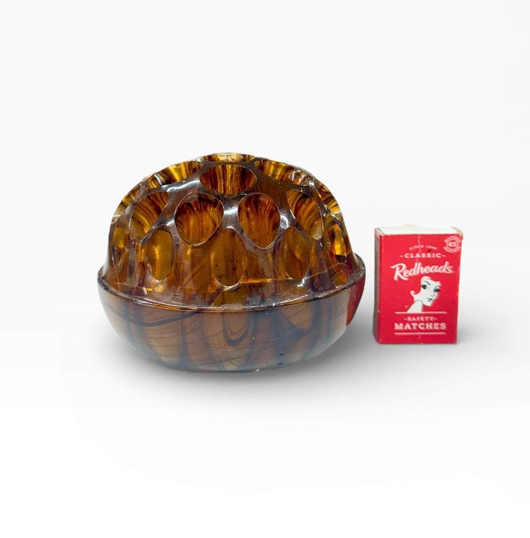 Vintage Amber Glass Flower Frog Desk Organiser