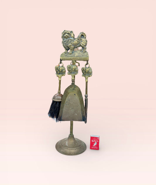 Vintage Brass Fireplace Companion Set,Pekingese dogs,home decor