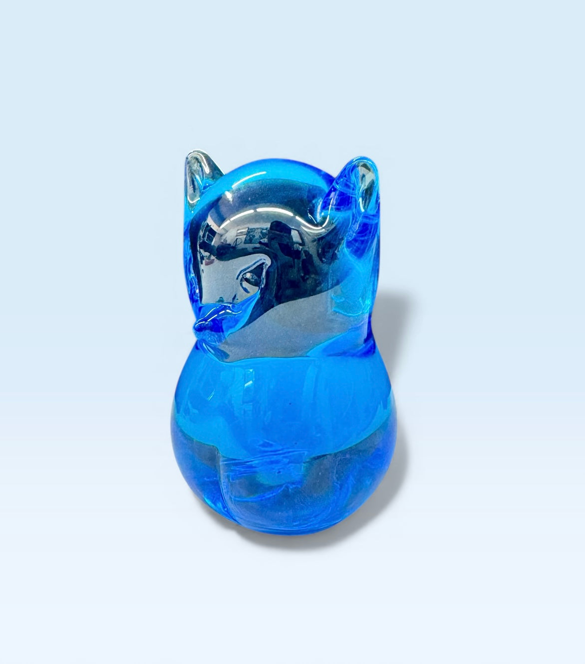 MCM Swedish Konstglas Ronneby blue vintage fox glass paperweight