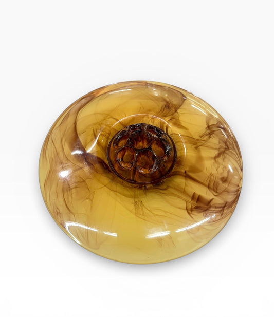 1920s–30s Davidson Cloud Amber Glass Flower Black Bowl