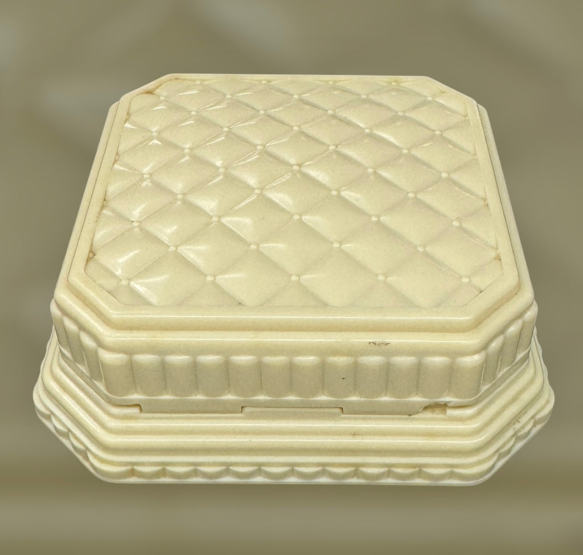 Vintage Casecraft Jewellery Box, Ivory Quilted Plastic Trinket Box, Velvet Interior, Made in Australia