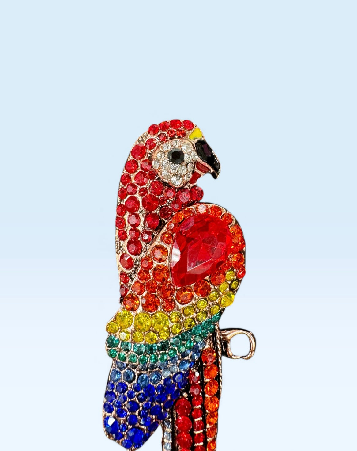 Rhinestone Parrot Statement Brooch – Rainbow Crystal Bird Pin